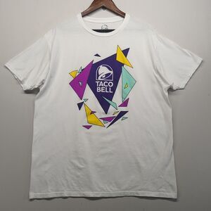 Taco Bell Shirt Mens XL White Retro Geometric Graphic Logo Cotton Short Sleeve